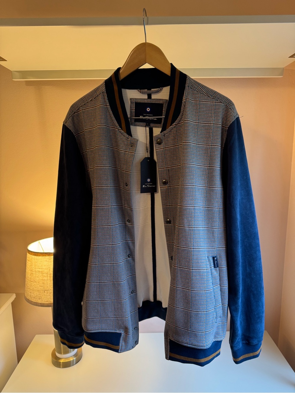 Ben Sherman Men’s Navy & Gray Plaid Bomber Jacket